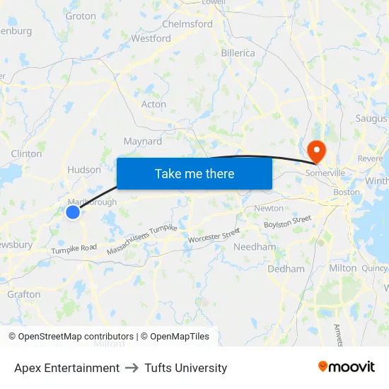 Apex Entertainment to Tufts University map