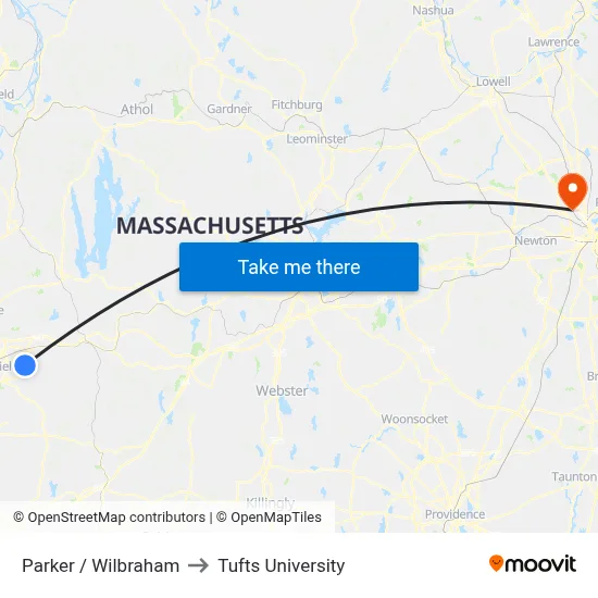 Parker / Wilbraham to Tufts University map