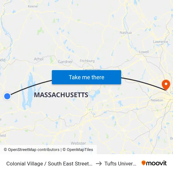 Colonial Village / South East Street (W) to Tufts University map