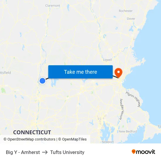 Big Y - Amherst to Tufts University map
