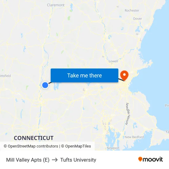 Mill Valley Apts (E) to Tufts University map