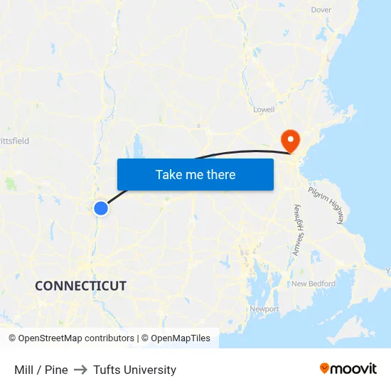 Mill / Pine to Tufts University map