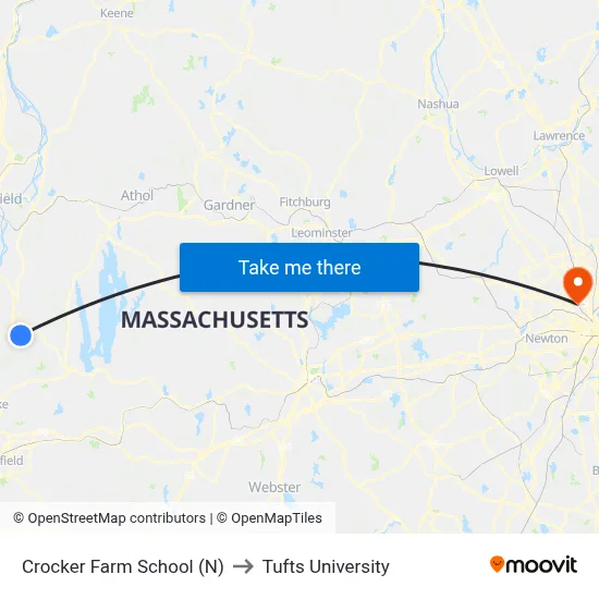 Crocker Farm School (N) to Tufts University map