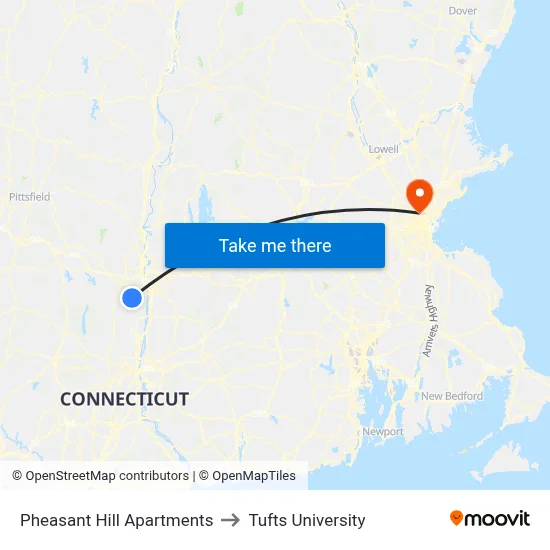 Pheasant Hill Apartments to Tufts University map