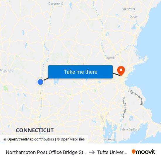 Northampton Post Office Bridge Street to Tufts University map