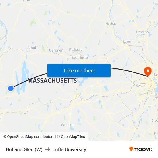 Holland Glen (W) to Tufts University map