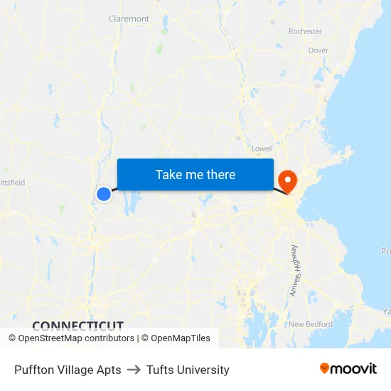 Puffton Village Apts to Tufts University map