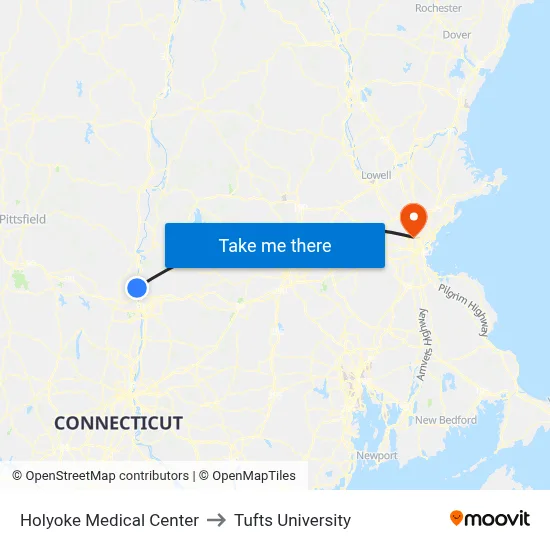 Holyoke Medical Center to Tufts University map