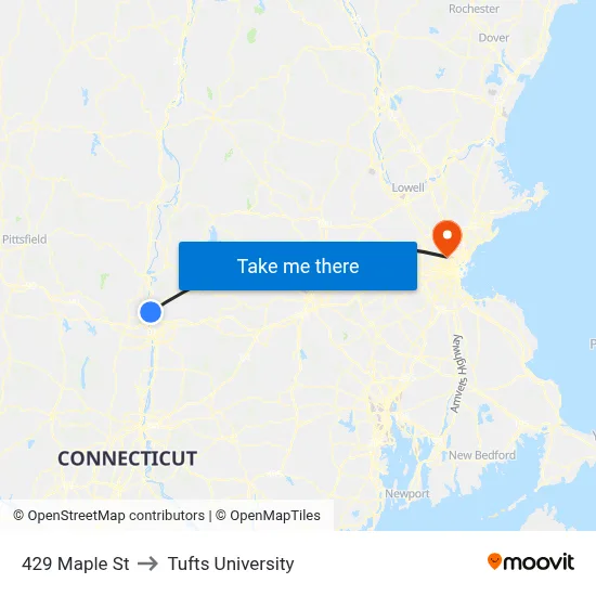 429 Maple St to Tufts University map