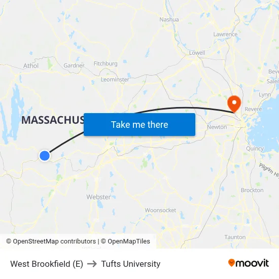 West Brookfield (E) to Tufts University map