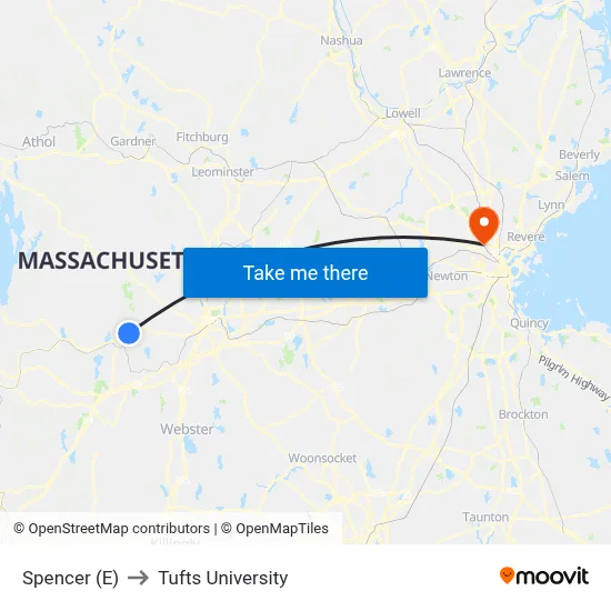 Spencer (E) to Tufts University map