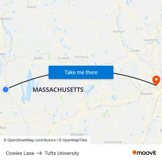 Cowles Lane to Tufts University map