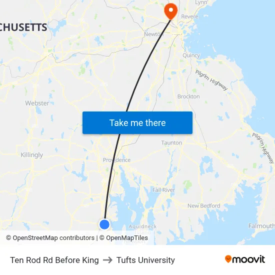 Ten Rod Rd Before King to Tufts University map