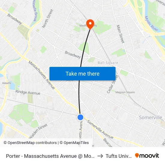 Porter - Massachusetts Avenue @ Mount Vernon St to Tufts University map