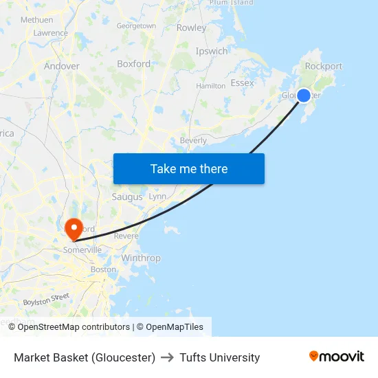 Market Basket (Gloucester) to Tufts University map