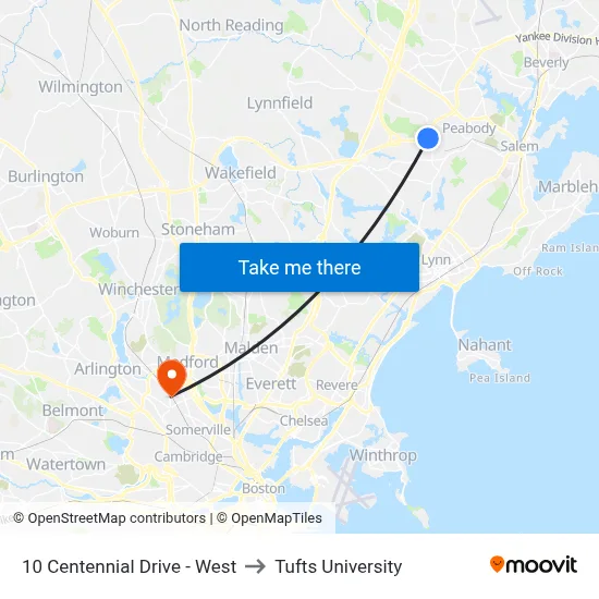 10 Centennial Drive - West to Tufts University map