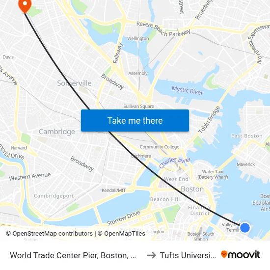 World Trade Center Pier, Boston, MA to Tufts University map