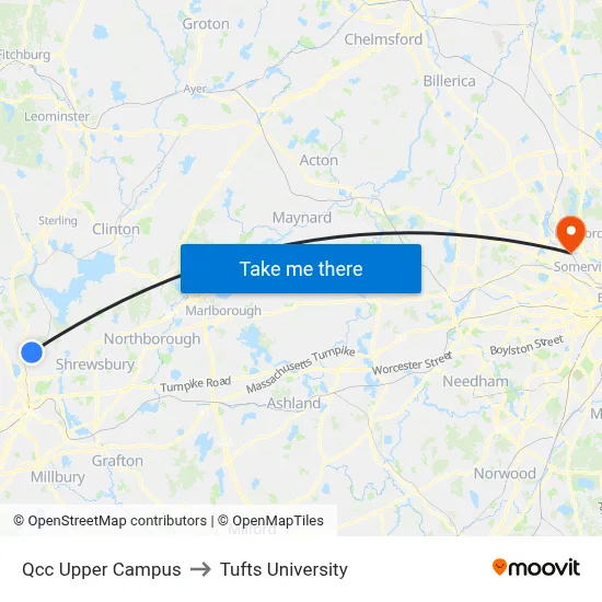 Qcc Upper Campus to Tufts University map