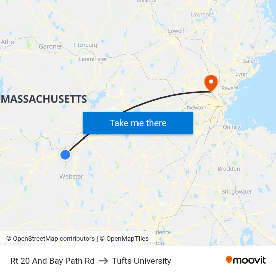 Rt 20 And Bay Path Rd to Tufts University map