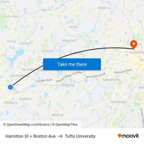 Hamilton St + Boston Ave to Tufts University map