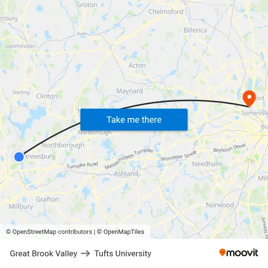 Great Brook Valley to Tufts University map
