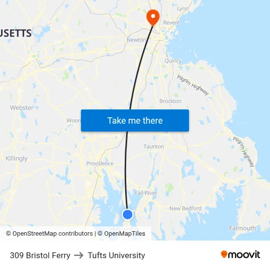 309 Bristol Ferry to Tufts University map