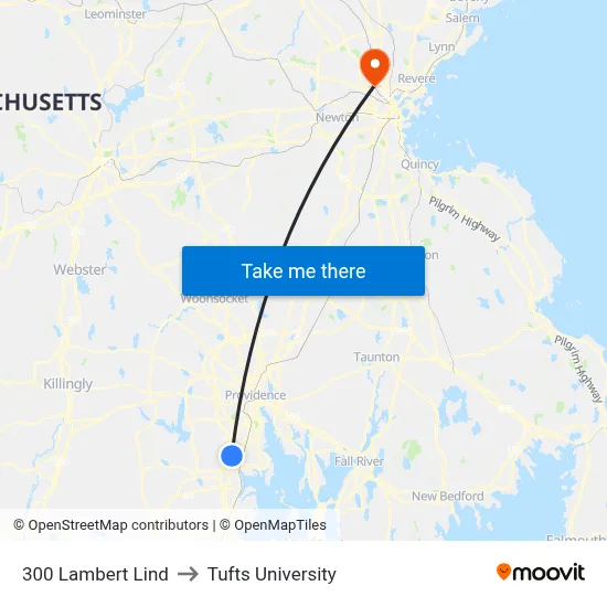 300 Lambert Lind to Tufts University map