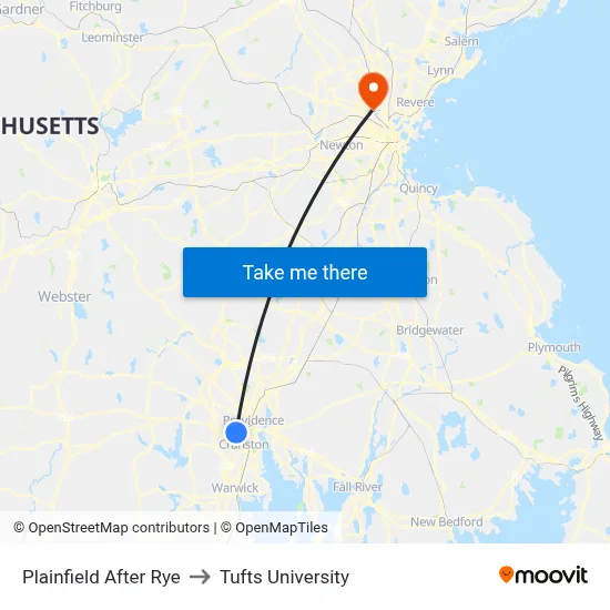 Plainfield After Rye to Tufts University map