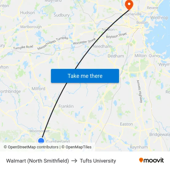 Walmart (North Smithfield) to Tufts University map