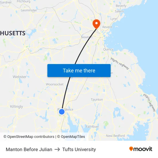 Manton Before Julian to Tufts University map