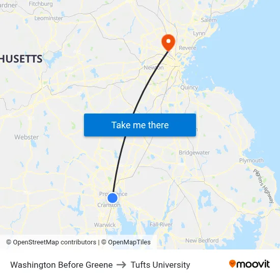 Washington Before Greene to Tufts University map