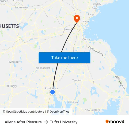 Allens After Pleasure to Tufts University map