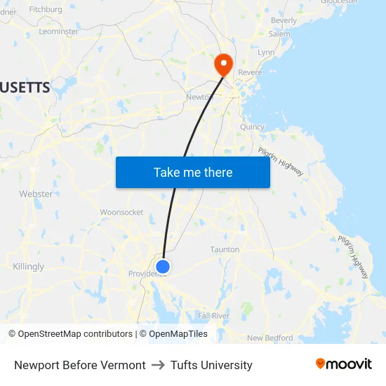 Newport Before Vermont to Tufts University map