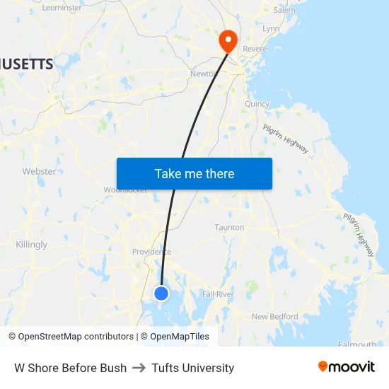 W Shore Before Bush to Tufts University map