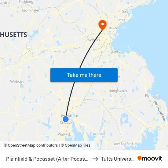 Plainfield & Pocasset (After Pocasset) to Tufts University map