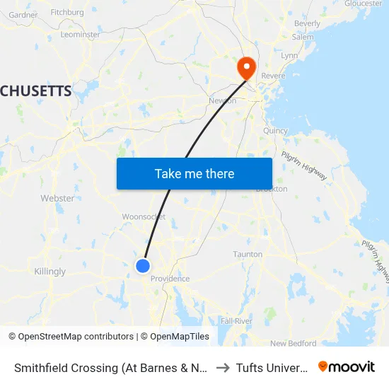 Smithfield Crossing (At Barnes & Noble) to Tufts University map