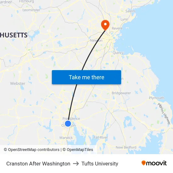 Cranston After Washington to Tufts University map