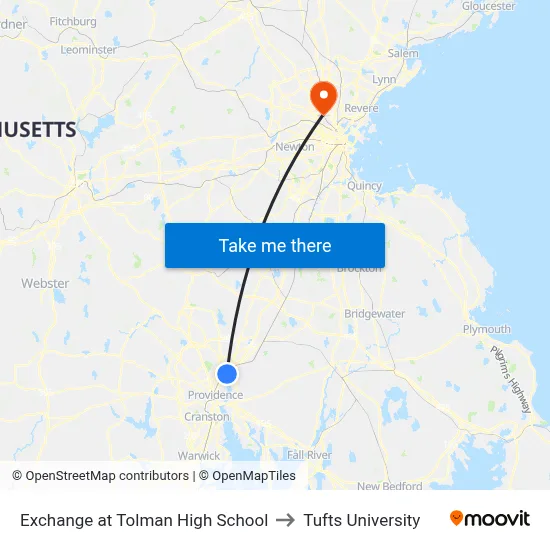 Exchange at Tolman High School to Tufts University map