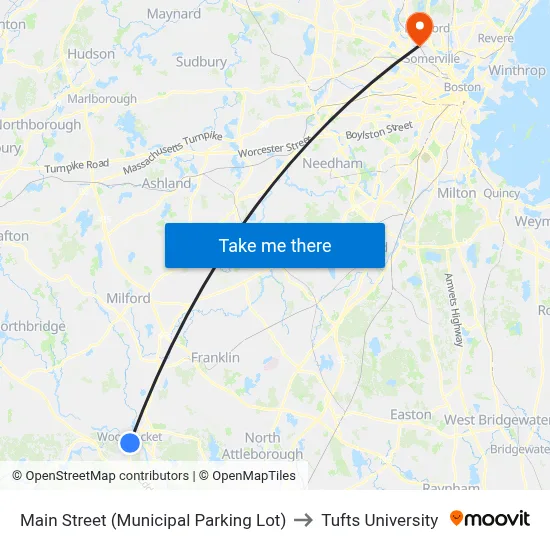 Main Street (Municipal Parking Lot) to Tufts University map