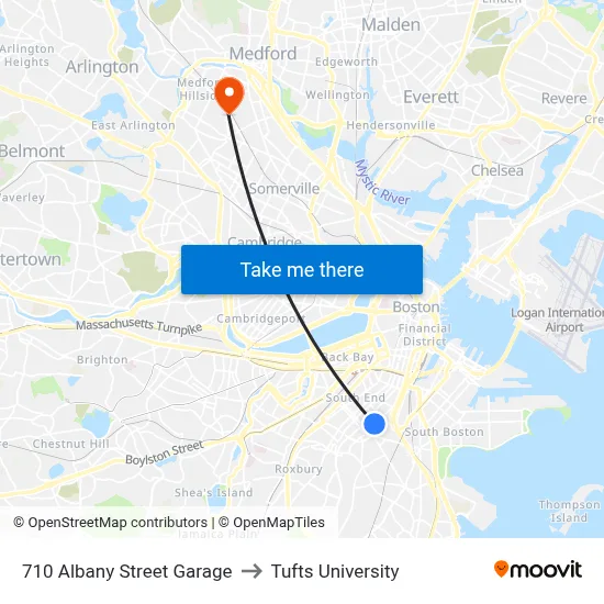 710 Albany Street Garage to Tufts University map