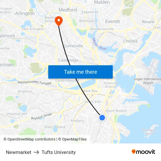 Newmarket to Tufts University map