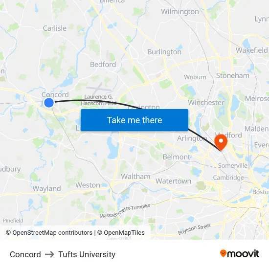 Concord to Tufts University map