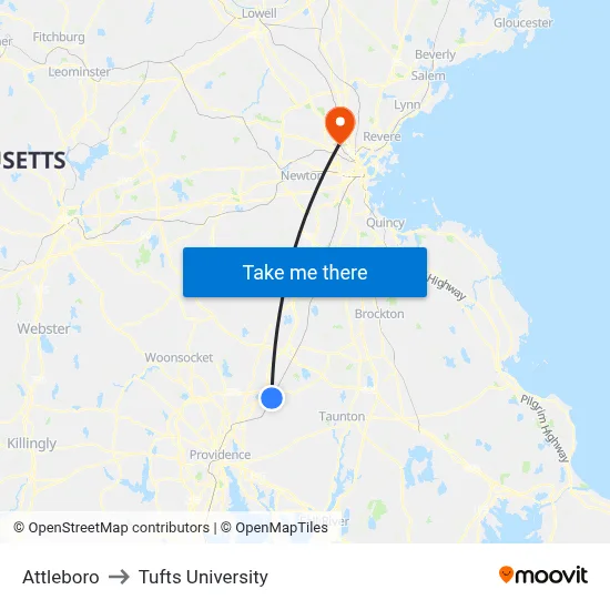 Attleboro to Tufts University map
