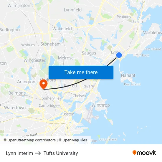 Lynn Interim to Tufts University map