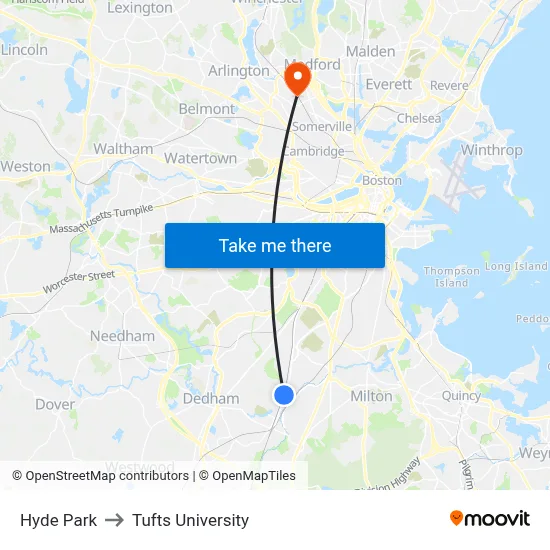 Hyde Park to Tufts University map