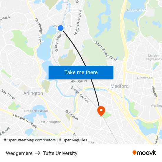 Wedgemere to Tufts University map