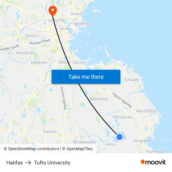 Halifax to Tufts University map