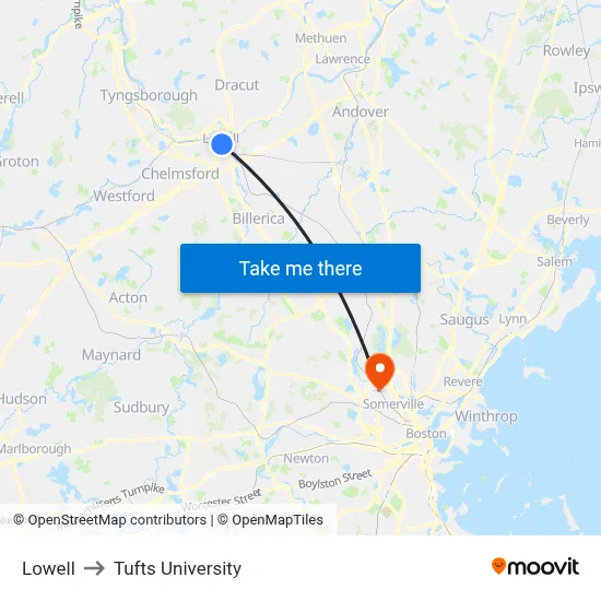 Lowell to Tufts University map