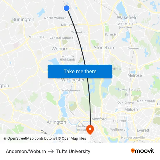 Anderson/Woburn to Tufts University map