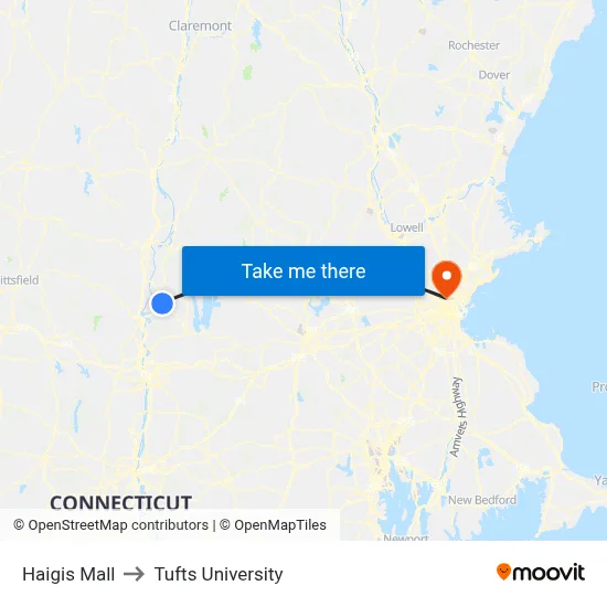 Haigis Mall to Tufts University map
